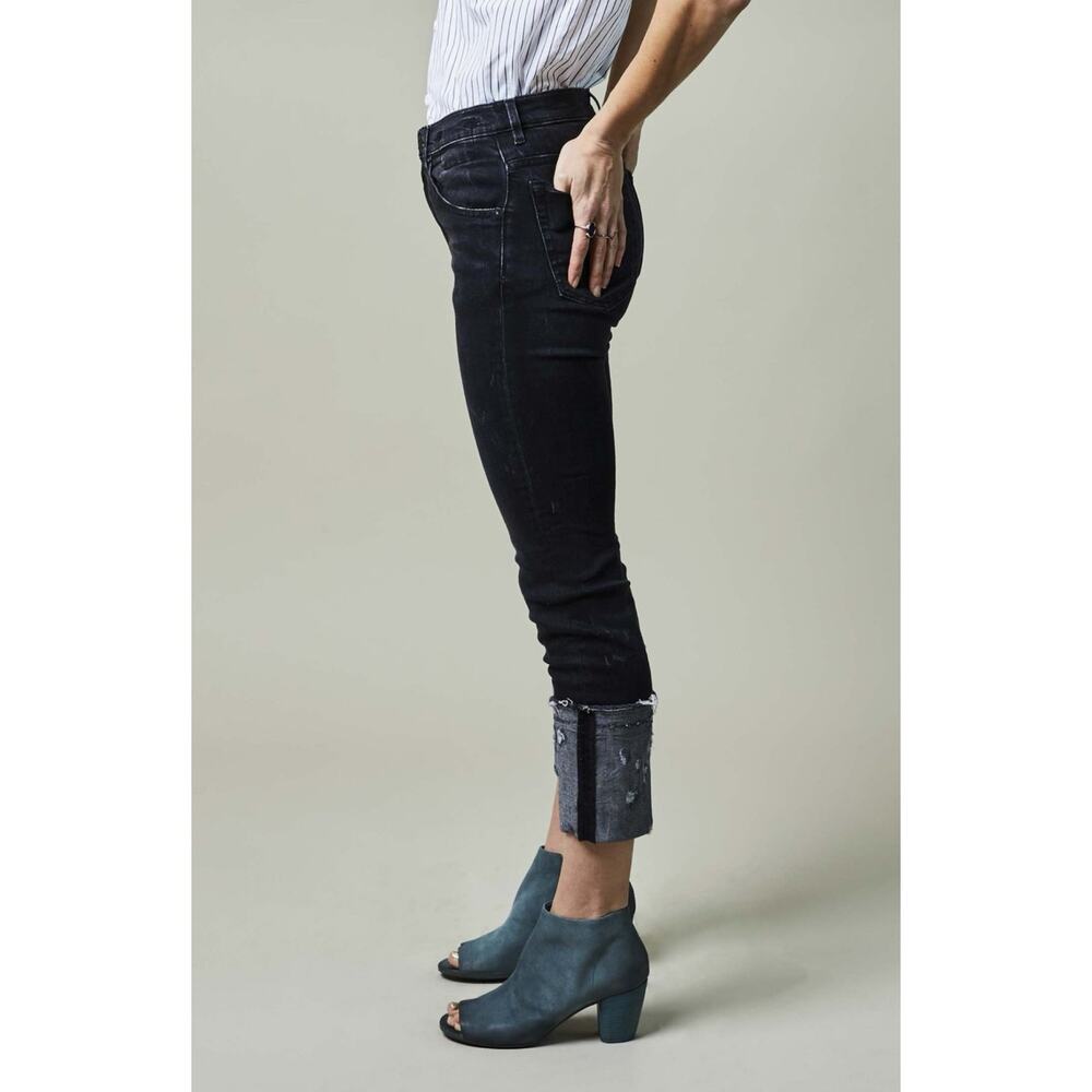 R13 High Rise Skinny Jean with Distressed Cuff Black Marble 26